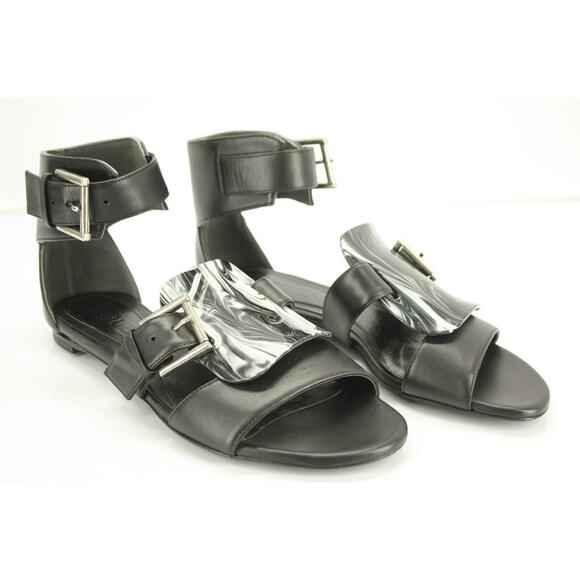 Alexander McQueen Black Leather Flat Ankle Strap Sandals Size 37 Womens New $895 - Picture 2 of 11